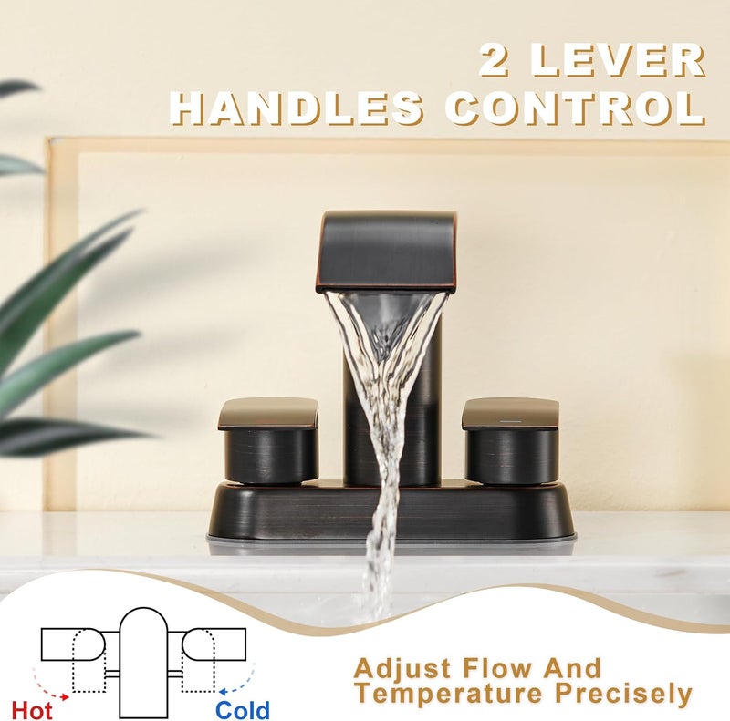 Ultimate Unicorn Bathroom Faucet for Sink Oil Rubbed Bronze, 4 Inch Bathroom Sink Faucet for 3 or 2 Holes, 2 Handle Waterfall Faucets with Pop up Drain, Patent No. : US D983,326 S - Image 2